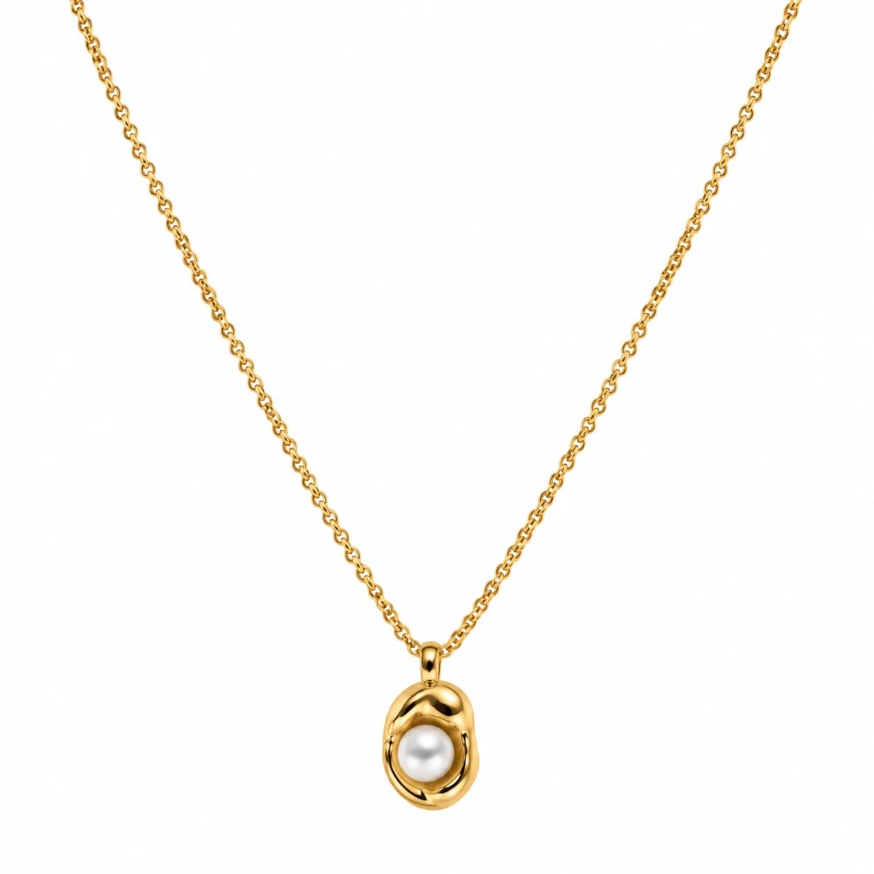Collier maille cubaine en acier inoxydable, pendentif perle