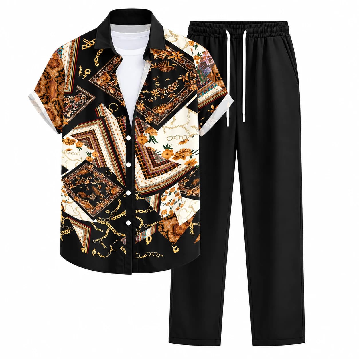 Ensemble chemise boutonnée et pantalon d'été, style hawaïen pour homme